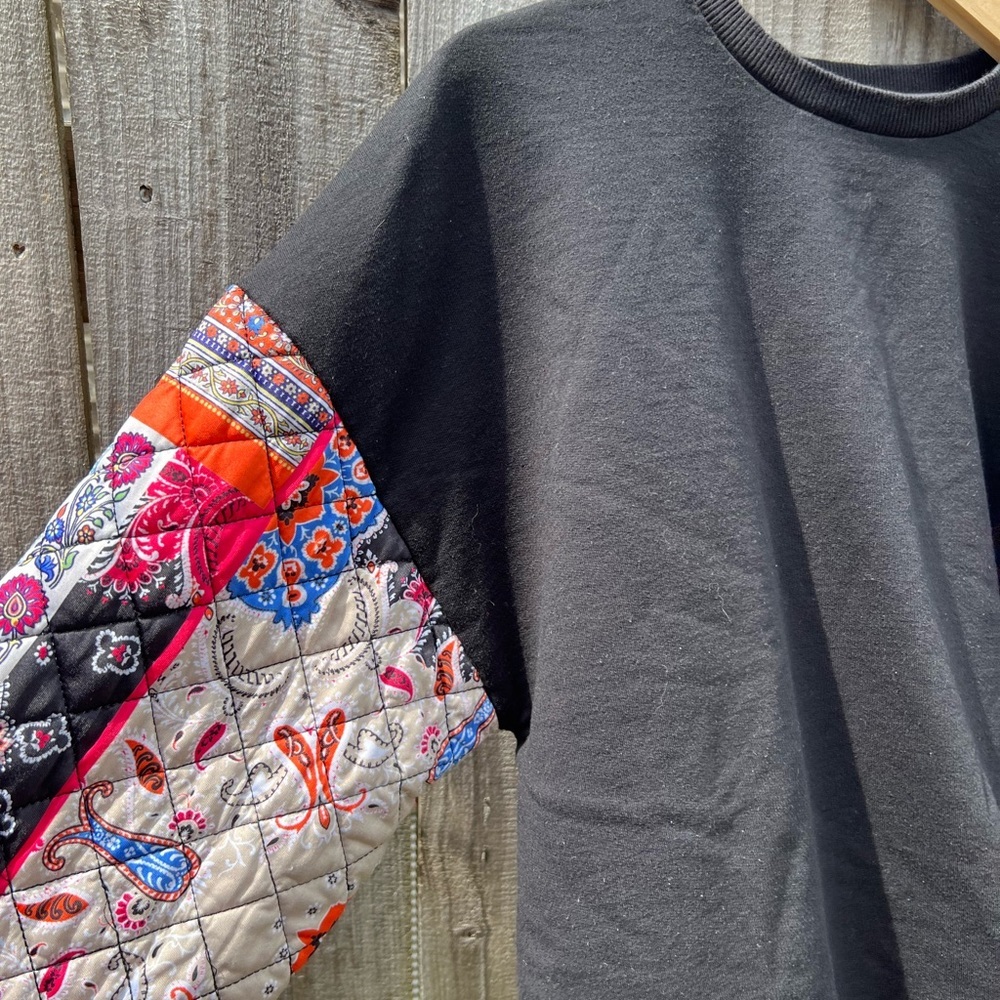 Zara: Black Sweatshirt with Quilted Paisley Sleeves: Size Small - Picture 3 of 7